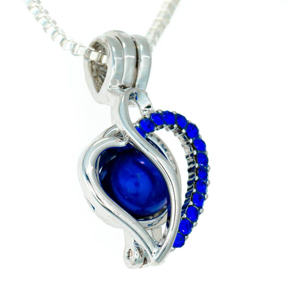 Cage Pendant Silver Plated - S Heart Blue Rhinestones