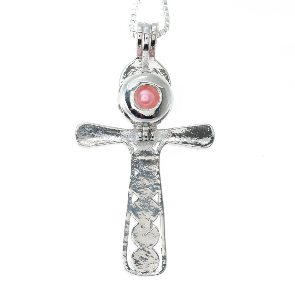 Cage Pendant Silver Plated - Cross with Embedded Beads