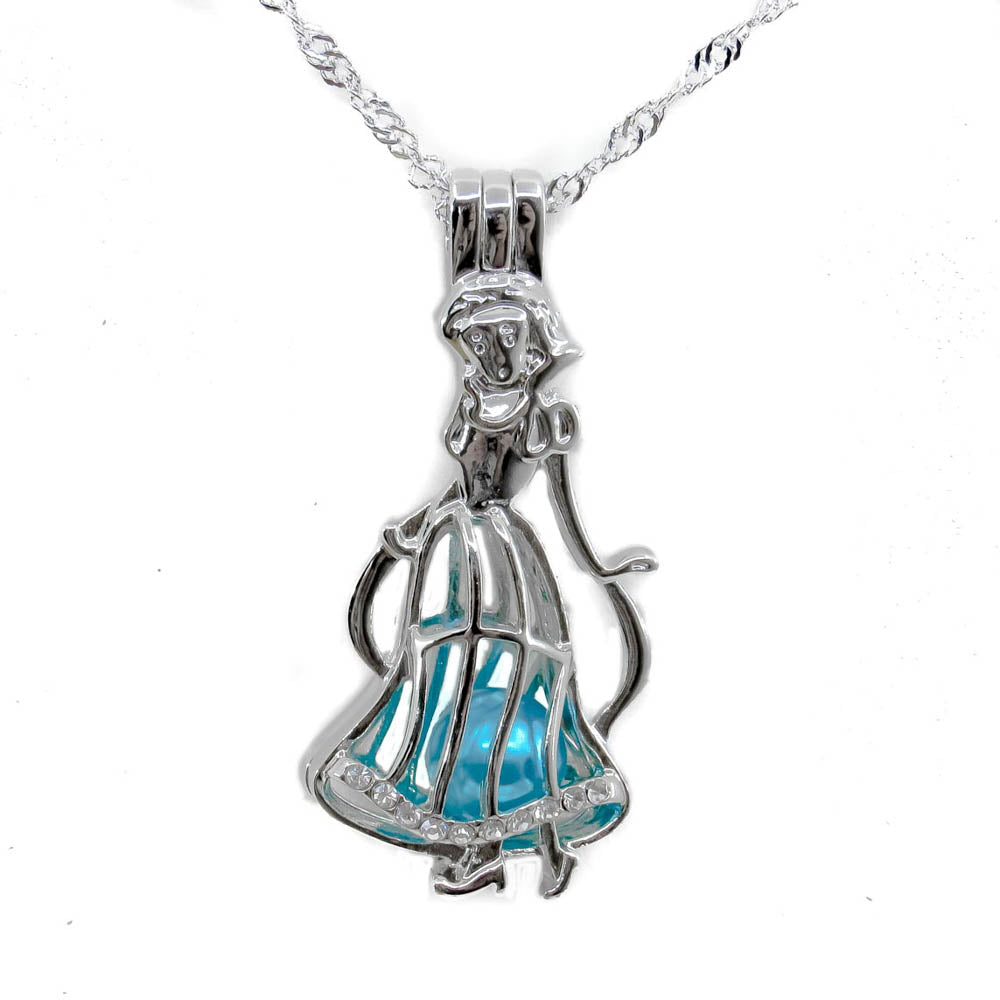 Cage Pendant Silver Plated - Elsa Princess with Chain and Beads