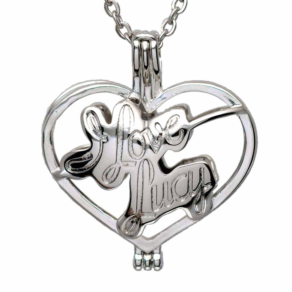 Cage Pendant Silver Plated - I Love Lucy with Chain