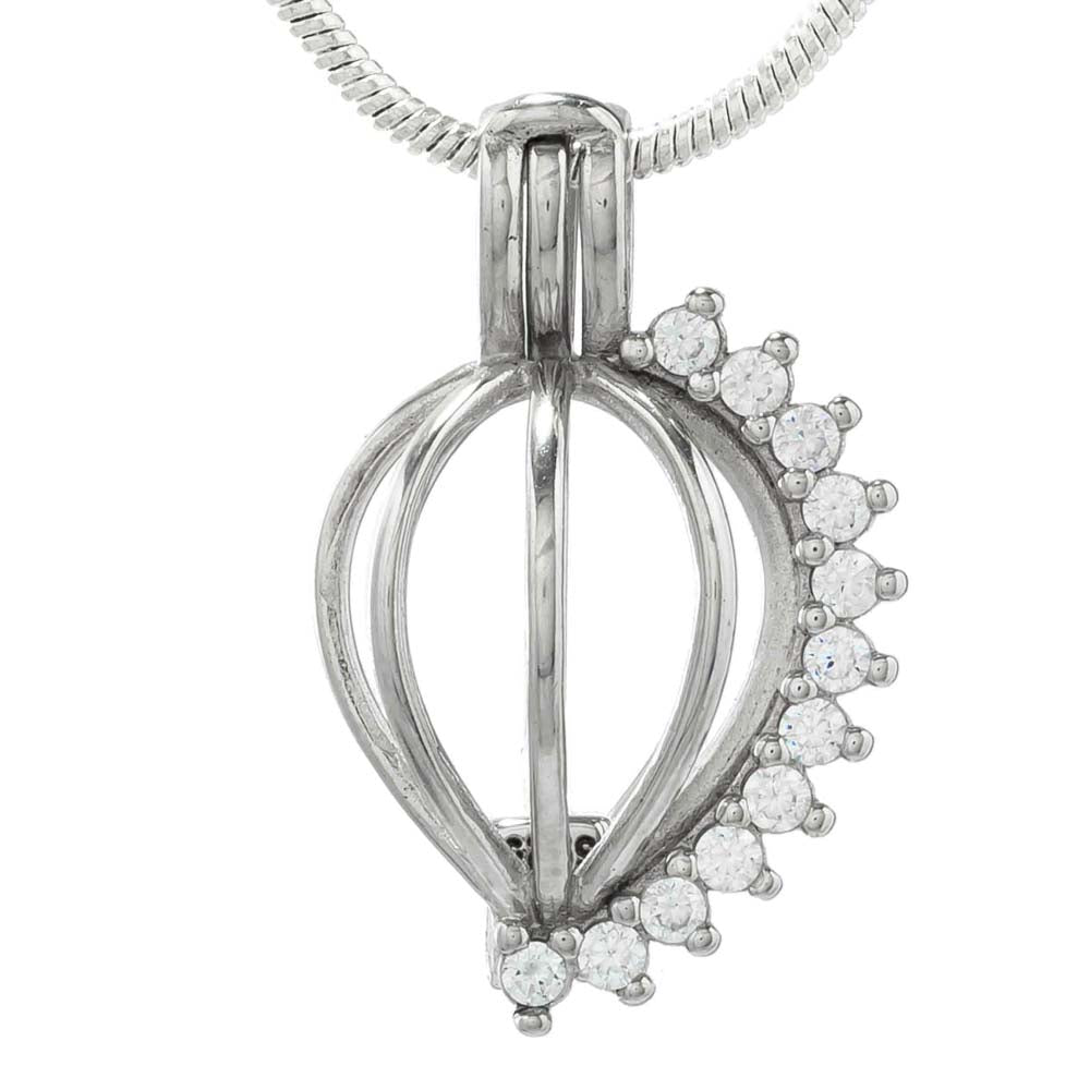 Cage Pendant 925 Sterling Silver - Clear Rhinestone