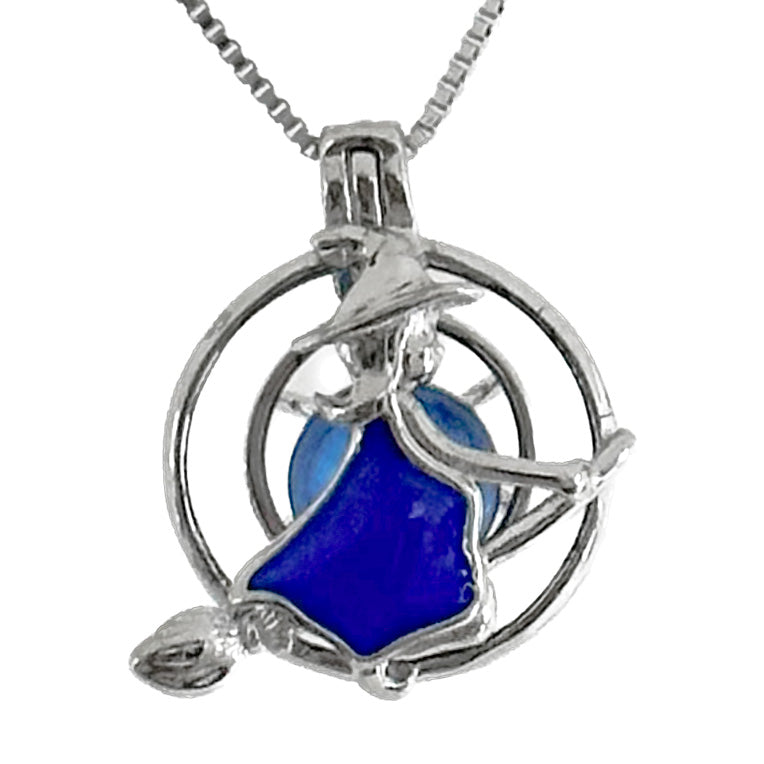 Cage Pendant 925 Sterling Silver - Flying Blue Witch