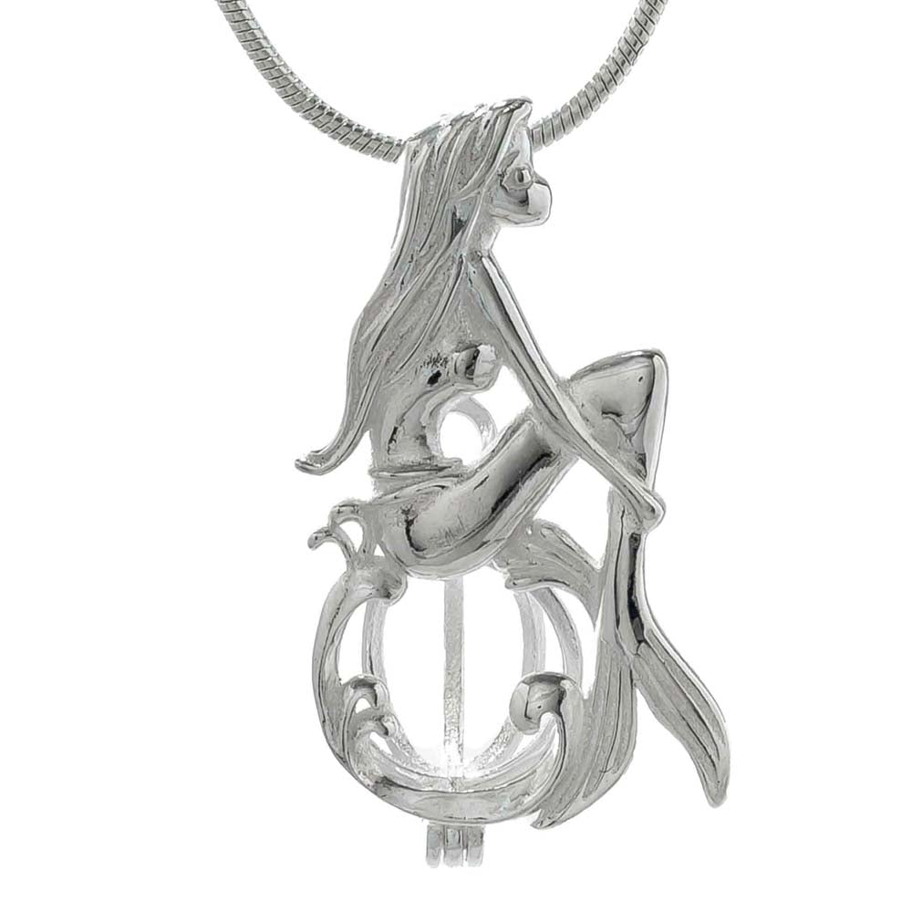 Cage Pendant 925 Sterling Silver - Sitting Mermaid