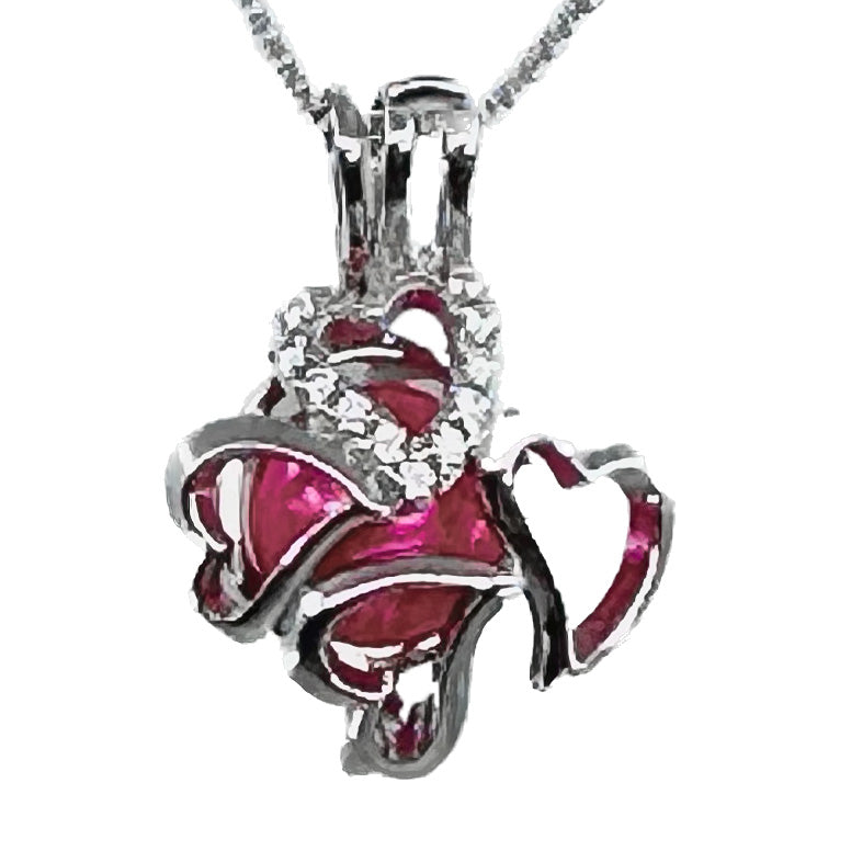 Cage Pendant 925 Sterling Silver - Four Hearts Flowing