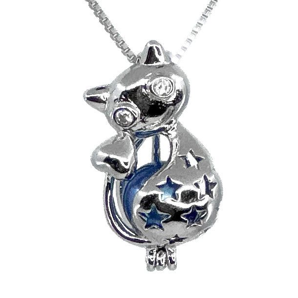 Cage Pendant 925 Sterling Silver - Cat Smiling Stars