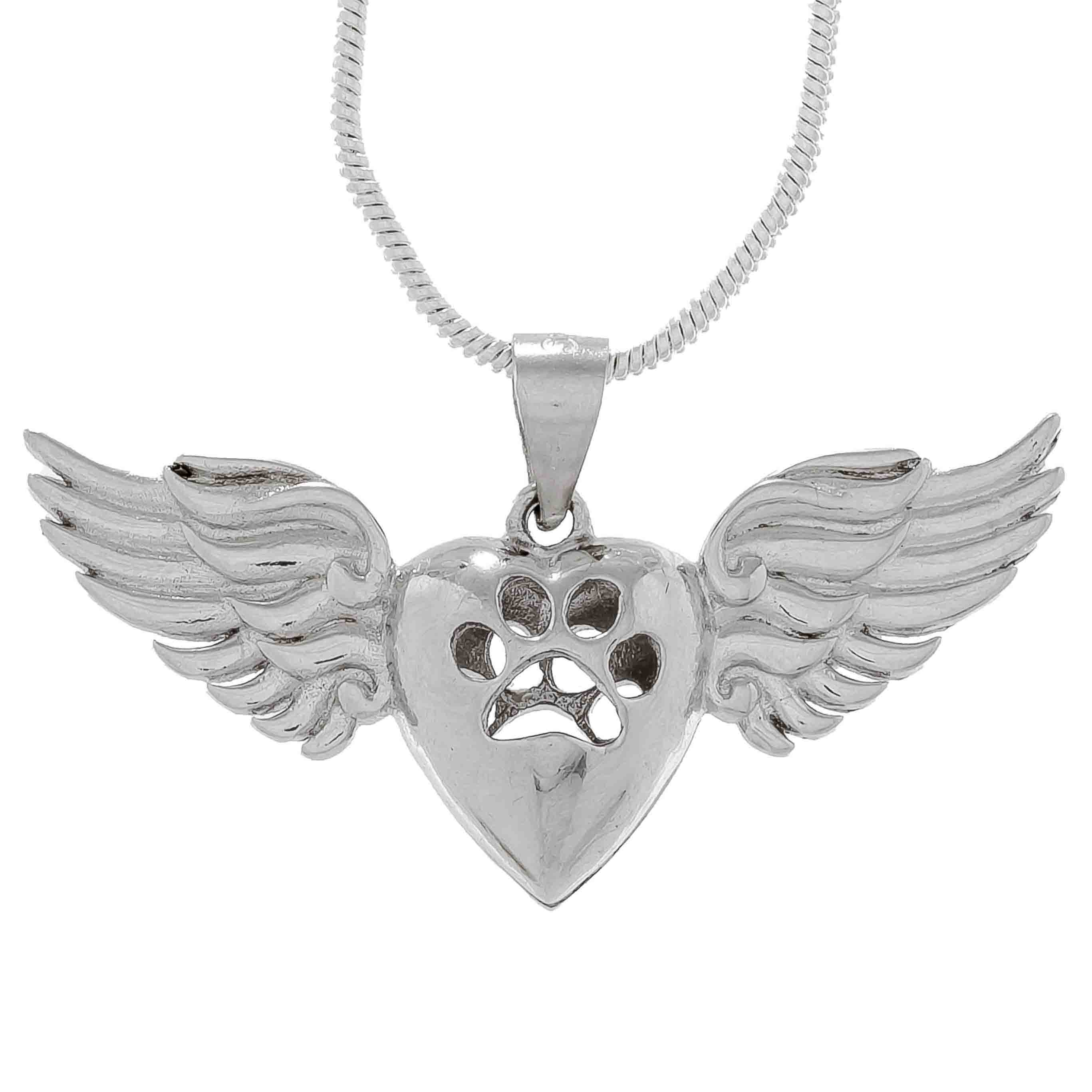 Cage Pendant 925 Sterling Silver - Dog Paw Heart Wing