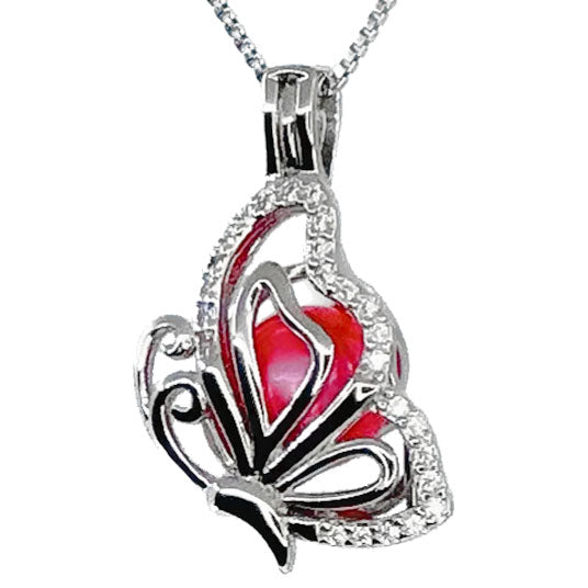 Cage Pendant 925 Sterling Silver - Butterfly w/Rhinestones
