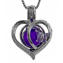 Cage Pendant 925 Sterling Silver - Purple CZ Butterfly Heart