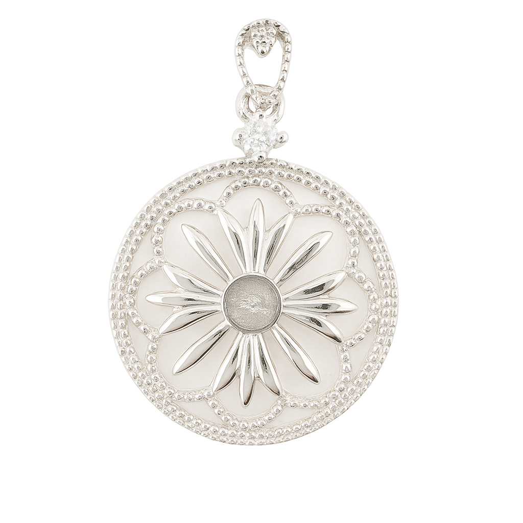 DIY Mount Pendant - 925 Sterling Silver Mother of Pearl Medallion Pendant