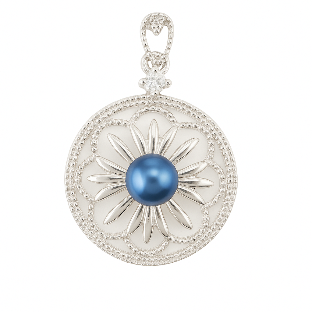 DIY Mount Pendant - 925 Sterling Silver Mother of Pearl Medallion Pendant