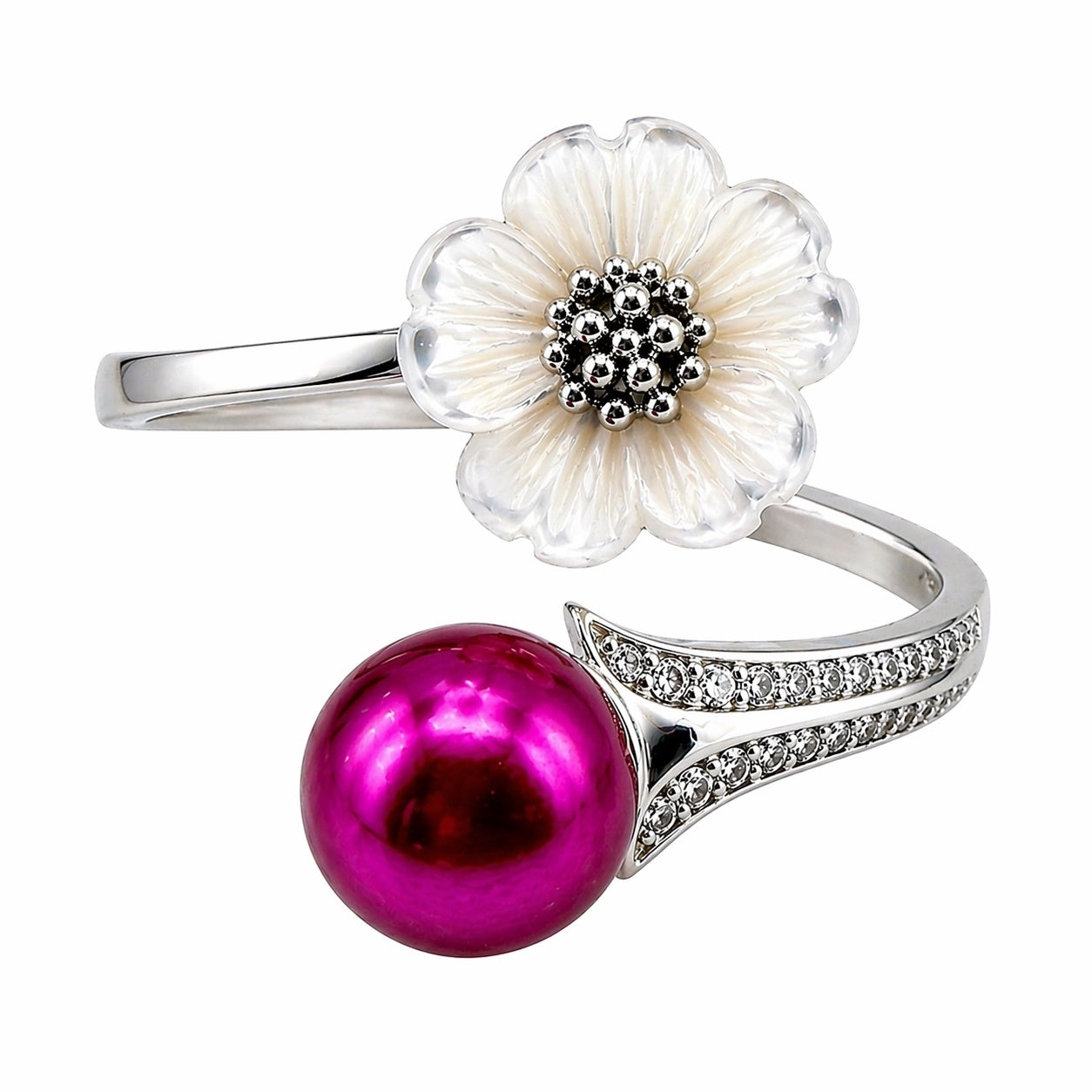 DIY Mount Adjustable Ring &amp; Earrings - 925 Sterling Silver Oyster Shell White Flower