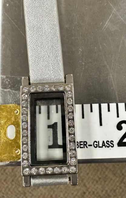 Glass Locket Bracelet Magnetic - Metallic Vegan Leather Rectangle