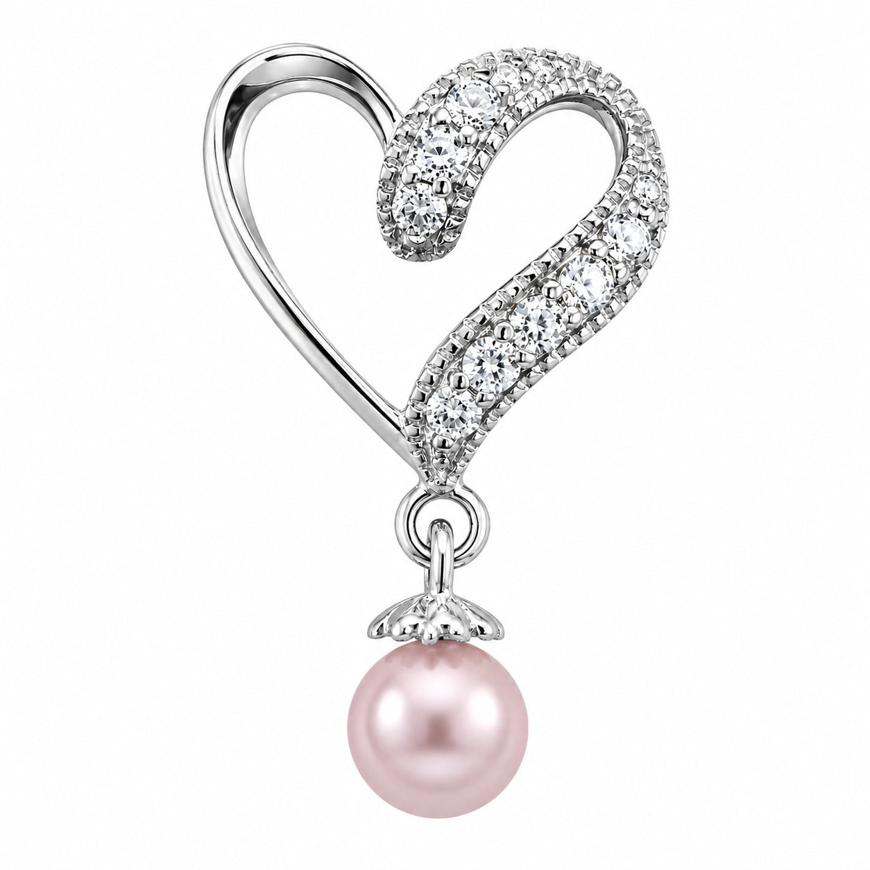 DIY Mount Pendant - 925 Sterling Silver Half Rhinestone Heart&