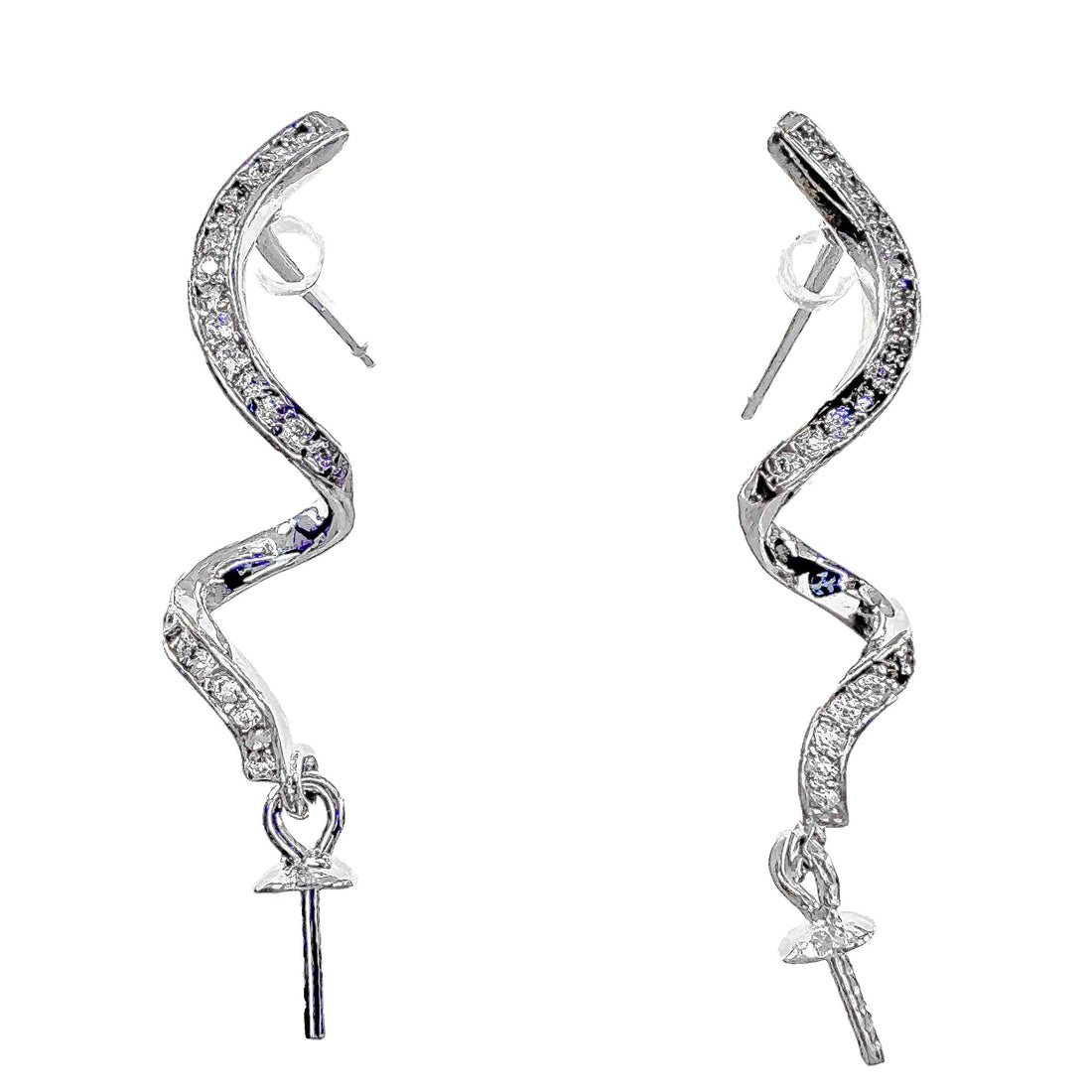 DIY Mount Earrings - 925 Sterling Silver Double Swirl Rhinestone Dangle