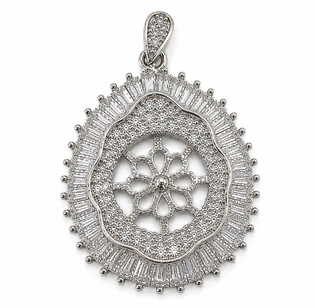 DIY Mount Pendant - 925 Sterling Silver Luxurious Baguette Halo Radiance Statement Piece
