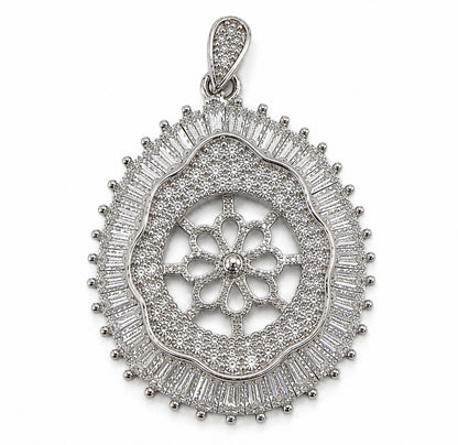 DIY Mount Pendant - 925 Sterling Silver Luxurious Baguette Halo Radiance Statement Piece