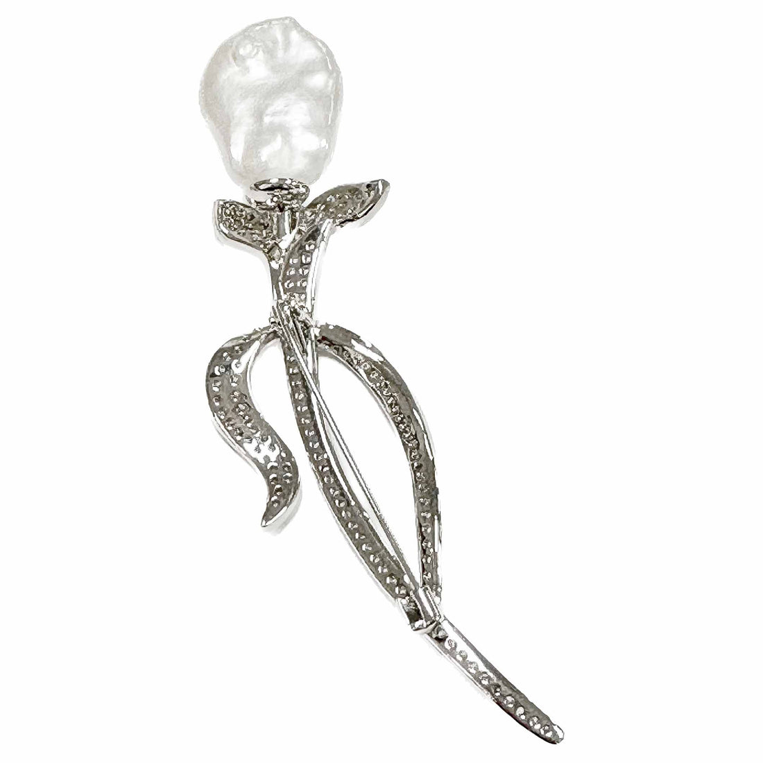 Brooch - Pin Rhinestone Large Baroque Pearl Silver Plated