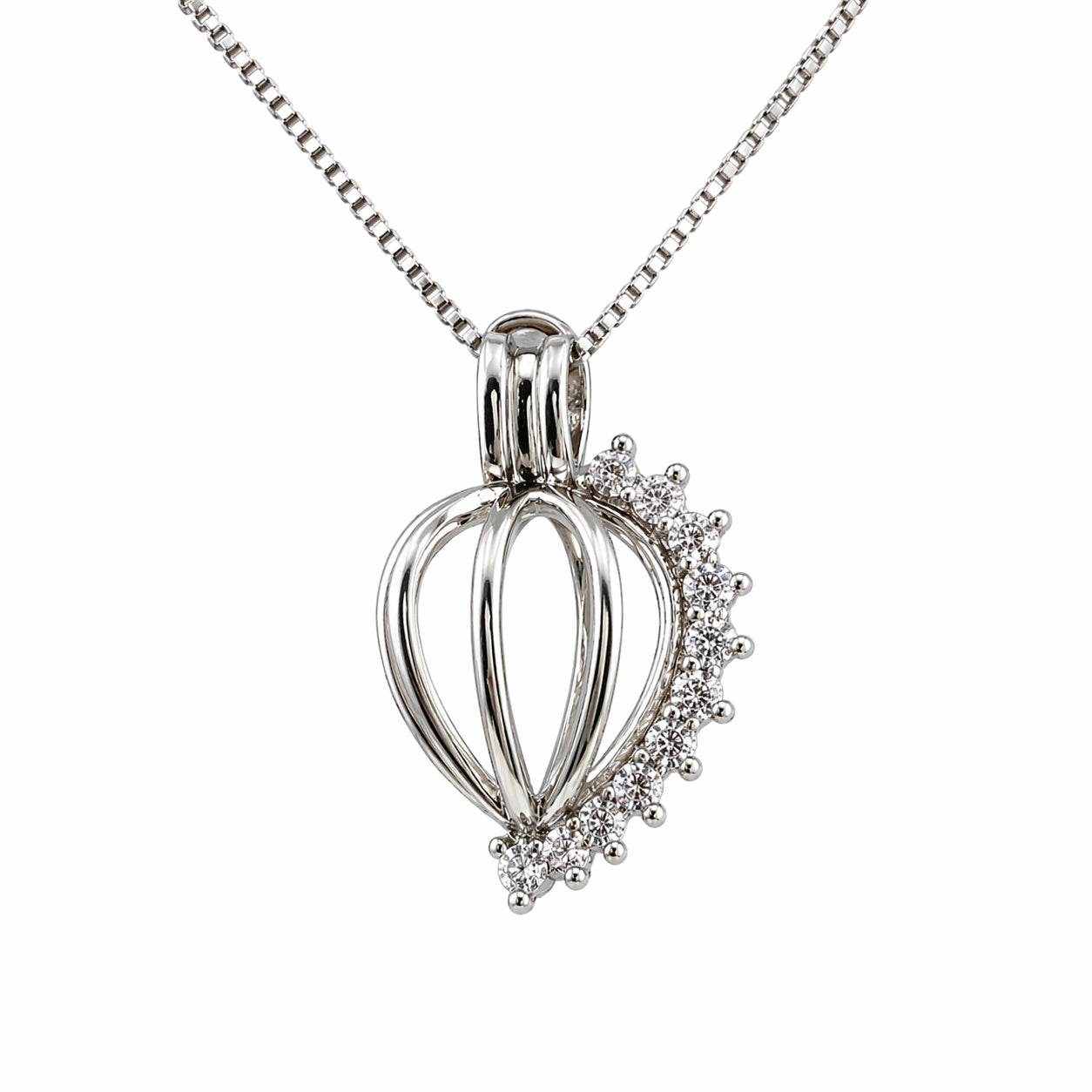 Cage Pendant Silver Plated - Rhinestone Tear Drop Pendant 4 colors