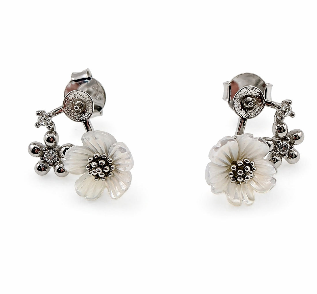 Aretes de Montura .925 Plata de Ley Abanico Strass