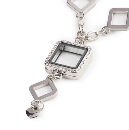 Collar con relicario de vidrio cuadrado magnético (pulsera a juego disponible) (se adapta a perlas y gemas de 5 mm o menos)