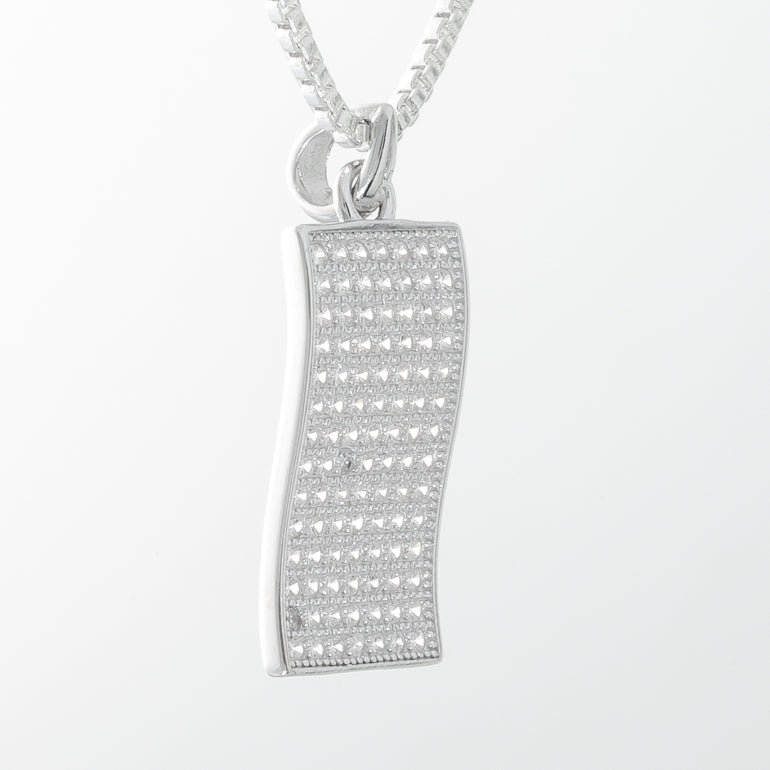 Pendant - 925 Sterling Silver Wavy Rectangle Paved Rhodium Coated