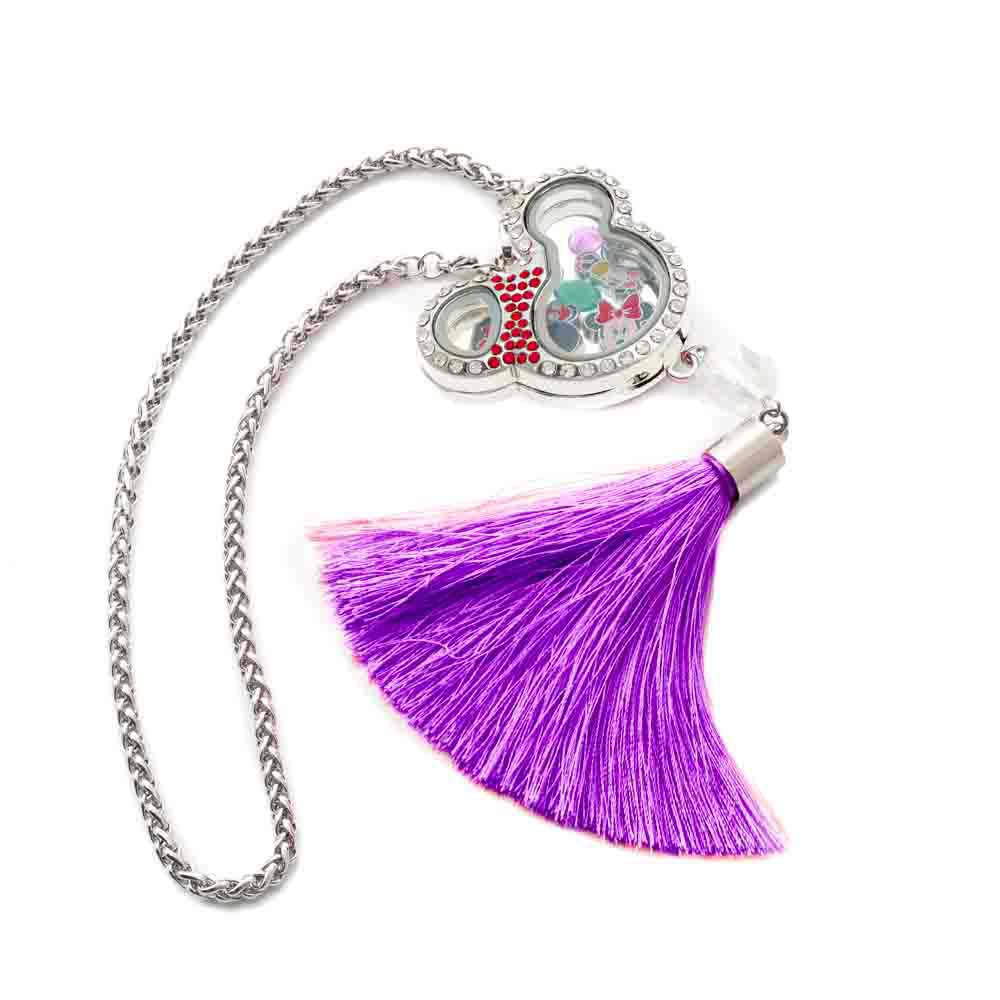 Glass Locket Pendant Magnetic - Mickey Mouse Purple Car Hanging or Pendant