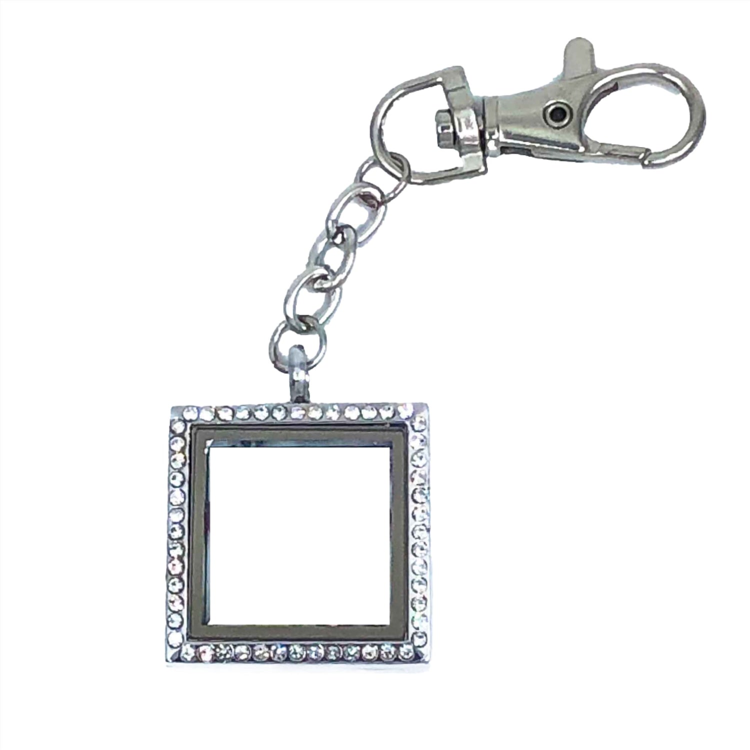 Glass Locket Keychain Magnetic - 30mm Square Rhinestone