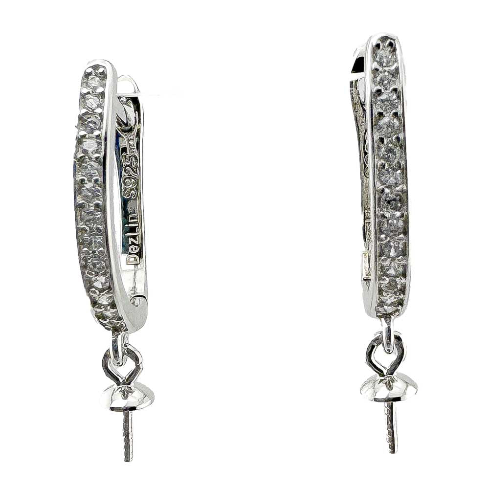 DIY Mount Earrings - 925 Sterling Silver Round Square Rhinestone Rhodium Coated