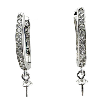 DIY Mount Earrings - 925 Sterling Silver Round Square Rhinestone Rhodium Coated