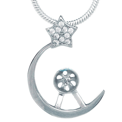 DIY Mount Pendant - 925 Sterling Silver Moon and Star Rhinestone