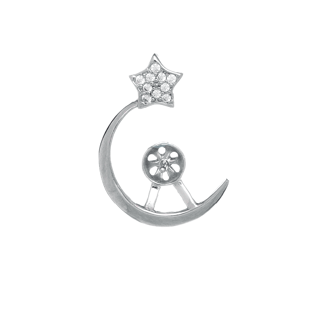 DIY Mount Pendant - 925 Sterling Silver Moon and Star Rhinestone