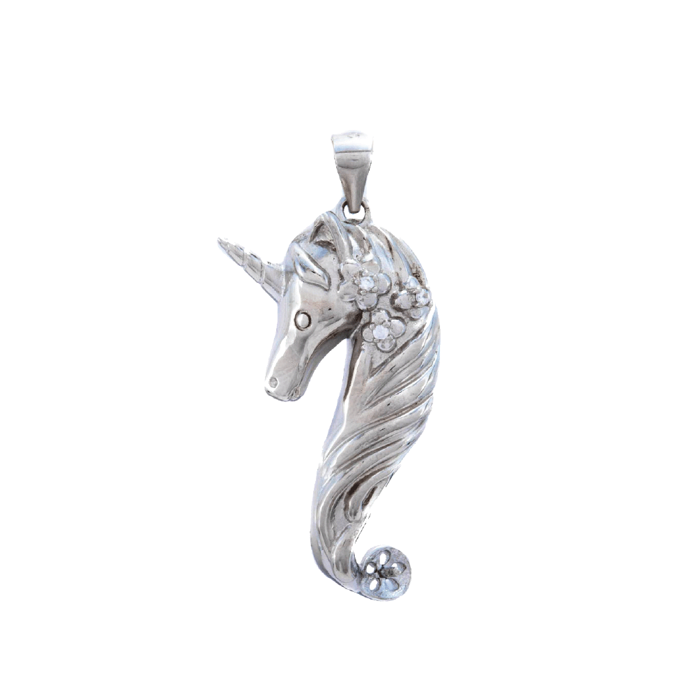 Mount Pendant .925 Sterling Silver Unicorn Rhinestone Flower Petals