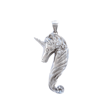 Mount Pendant .925 Sterling Silver Unicorn Rhinestone Flower Petals