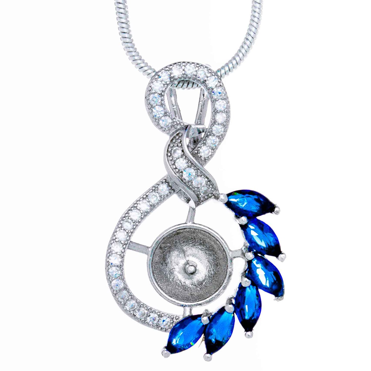 DIY Mount Pendant - 925 Sterling Silver Twisted Blue Zircon Crystals