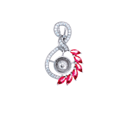 DIY Mount Pendant - 925 Sterling Silver Twisted Red Zircon Crystals