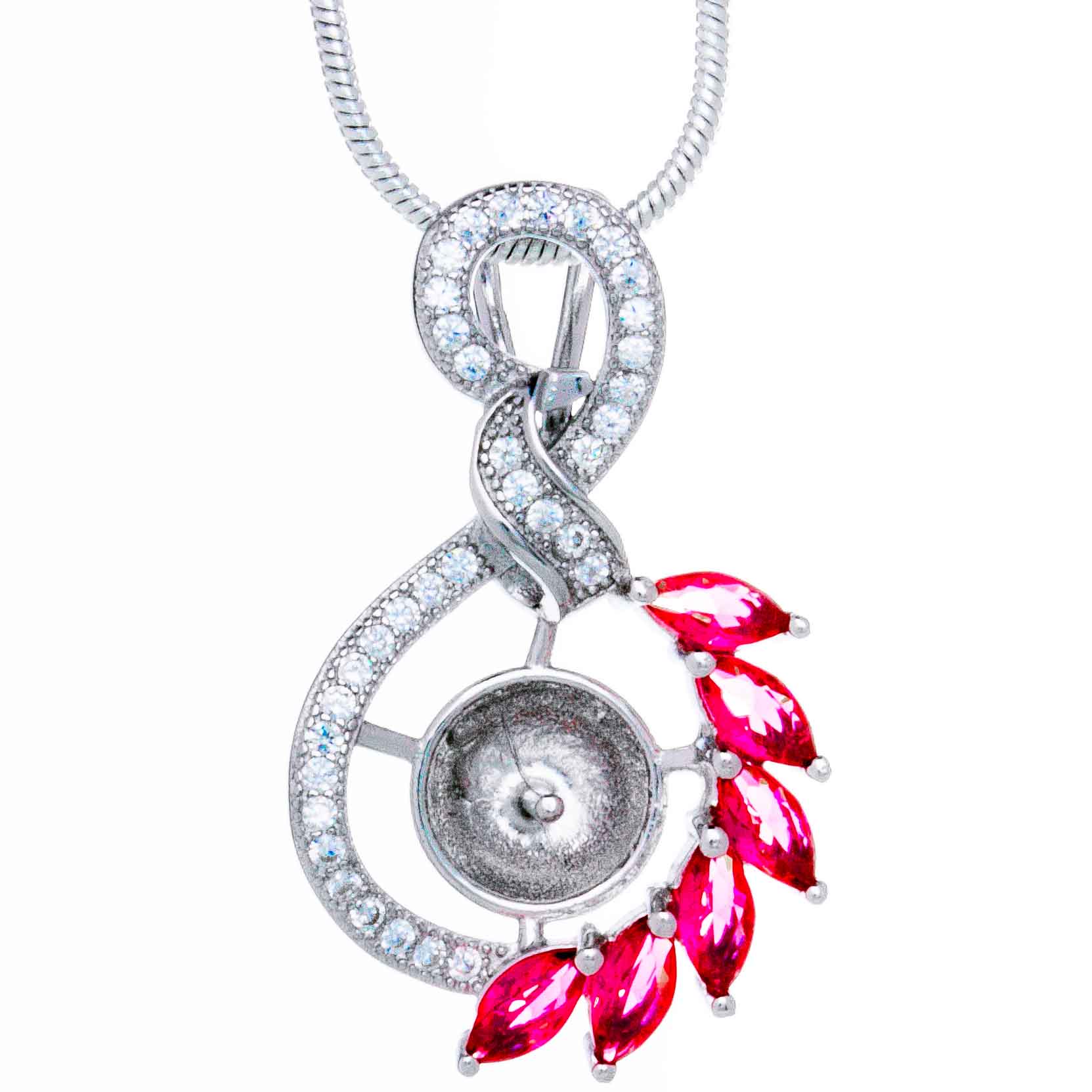 DIY Mount Pendant - 925 Sterling Silver Twisted Red Zircon Crystals