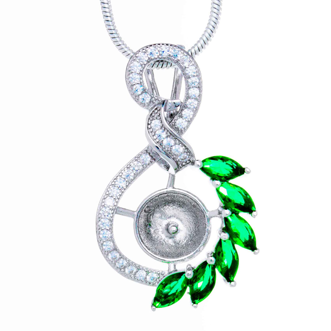 DIY Mount Pendant - 925 Sterling Silver Twisted Green Zircon Crystals