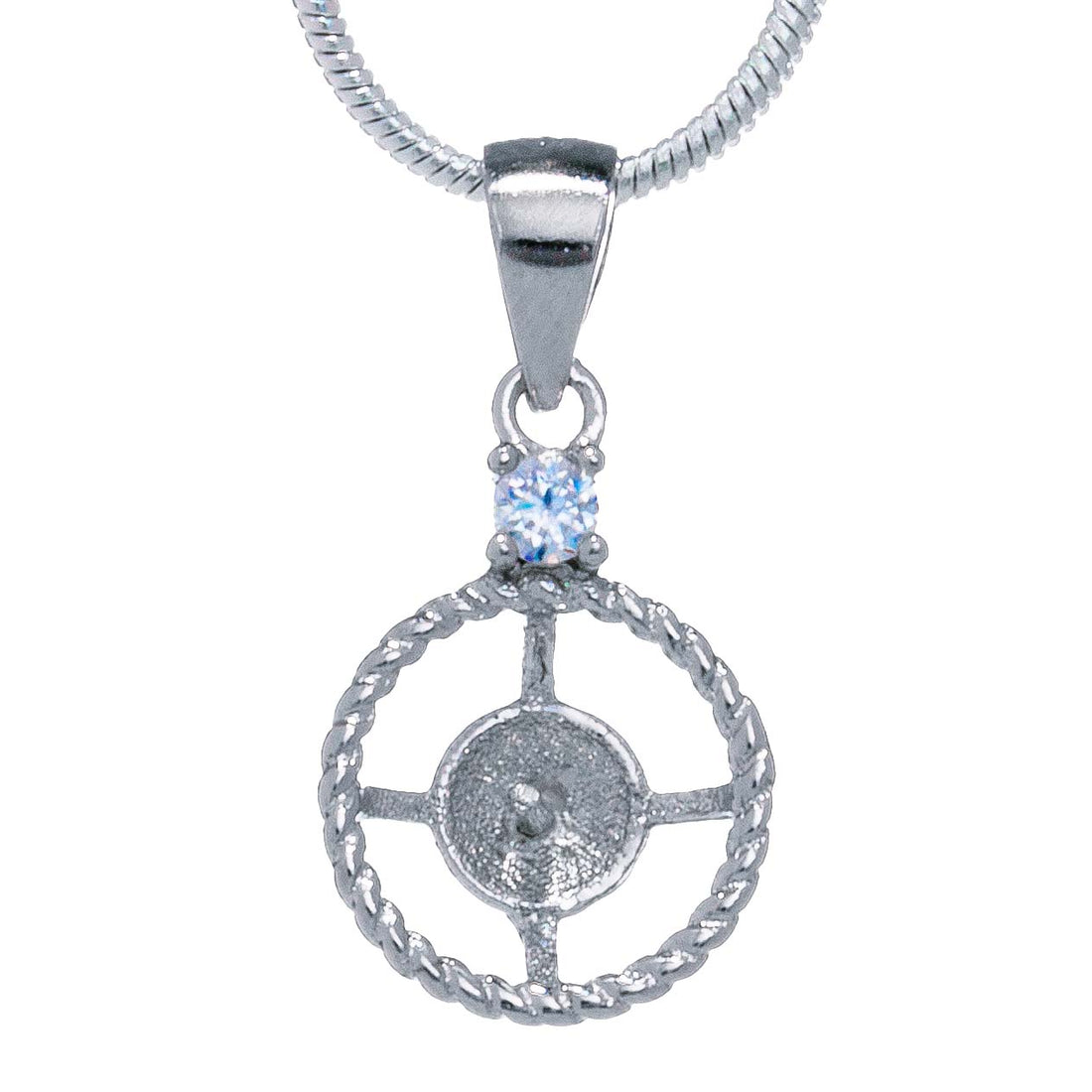 DIY Mount Pendant - 925 Sterling Silver Circular Rope Rhinestone