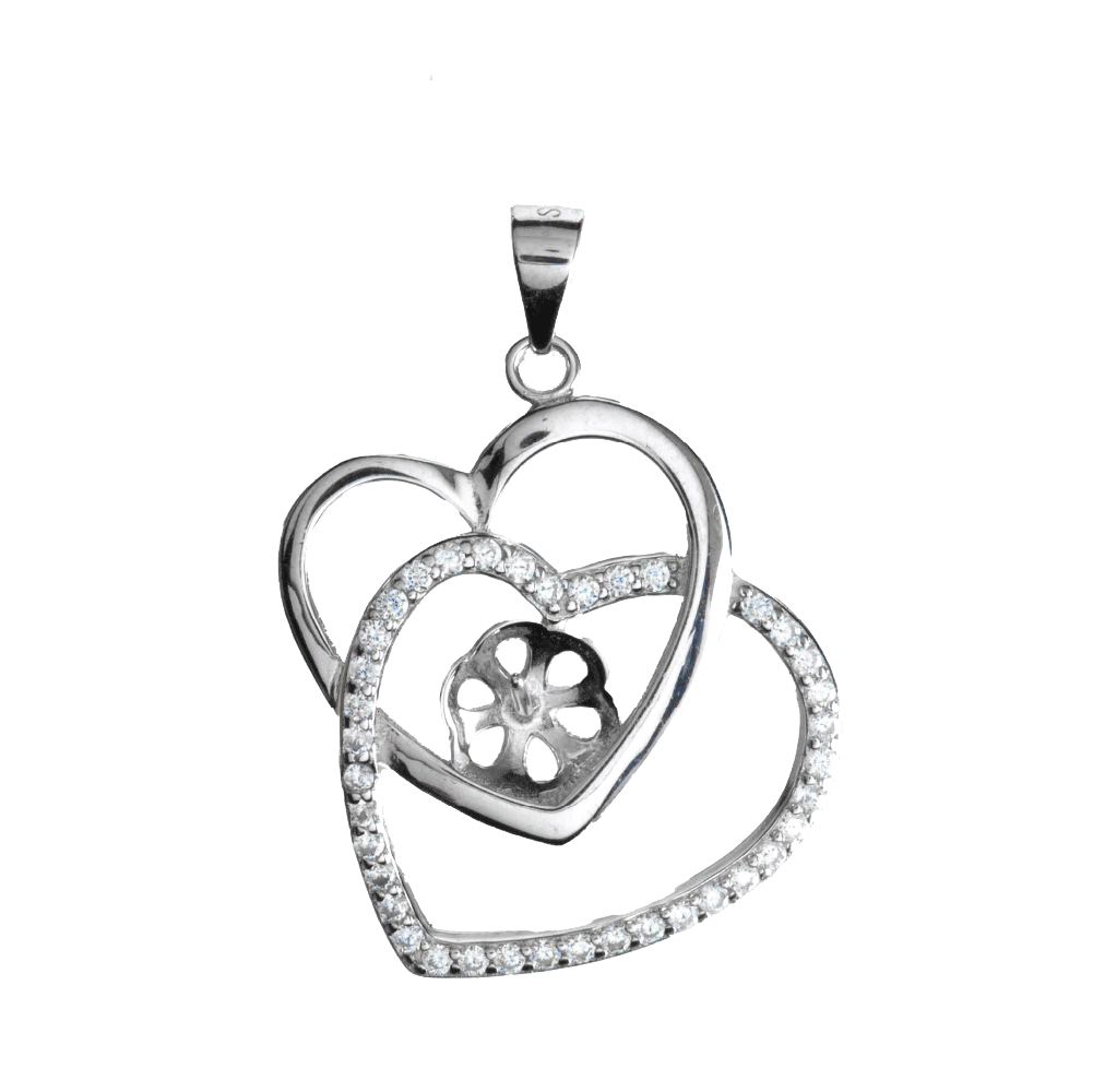 DIY Mount Pendant - 925 Sterling Silver Intertwining Rhinestone Heart