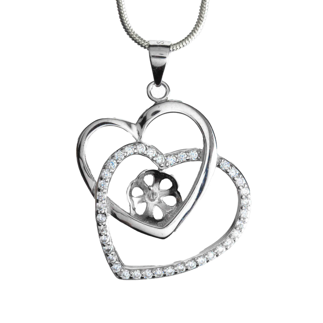 DIY Mount Pendant - 925 Sterling Silver Intertwining Rhinestone Heart