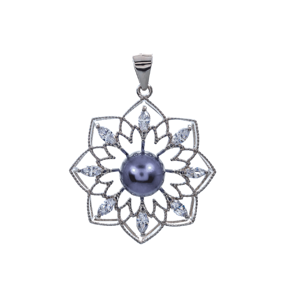 Mount Pendant .925 Sterling Silver Flor grande de diamantes de imitación