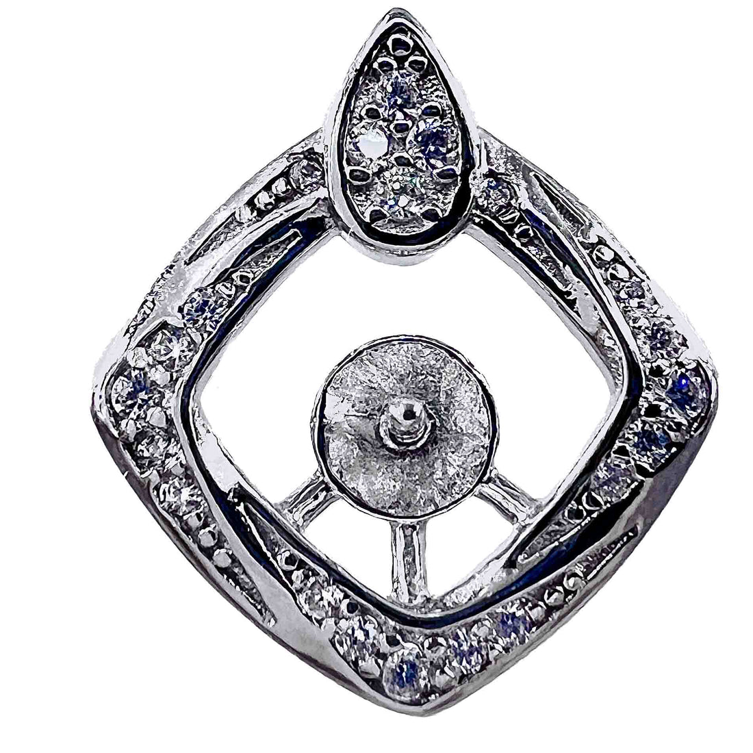 Mount Pendant .925 Sterling Silver Diamond Shape con lágrima superior con pedrería enmarcada