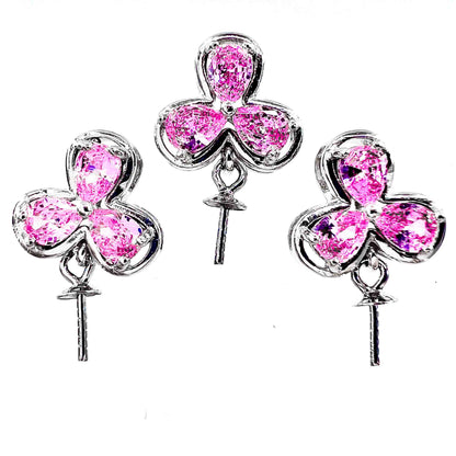 DIY Mount Pendant - 925 Sterling Silver Pink Flower Petal Dangle (3 Pack)