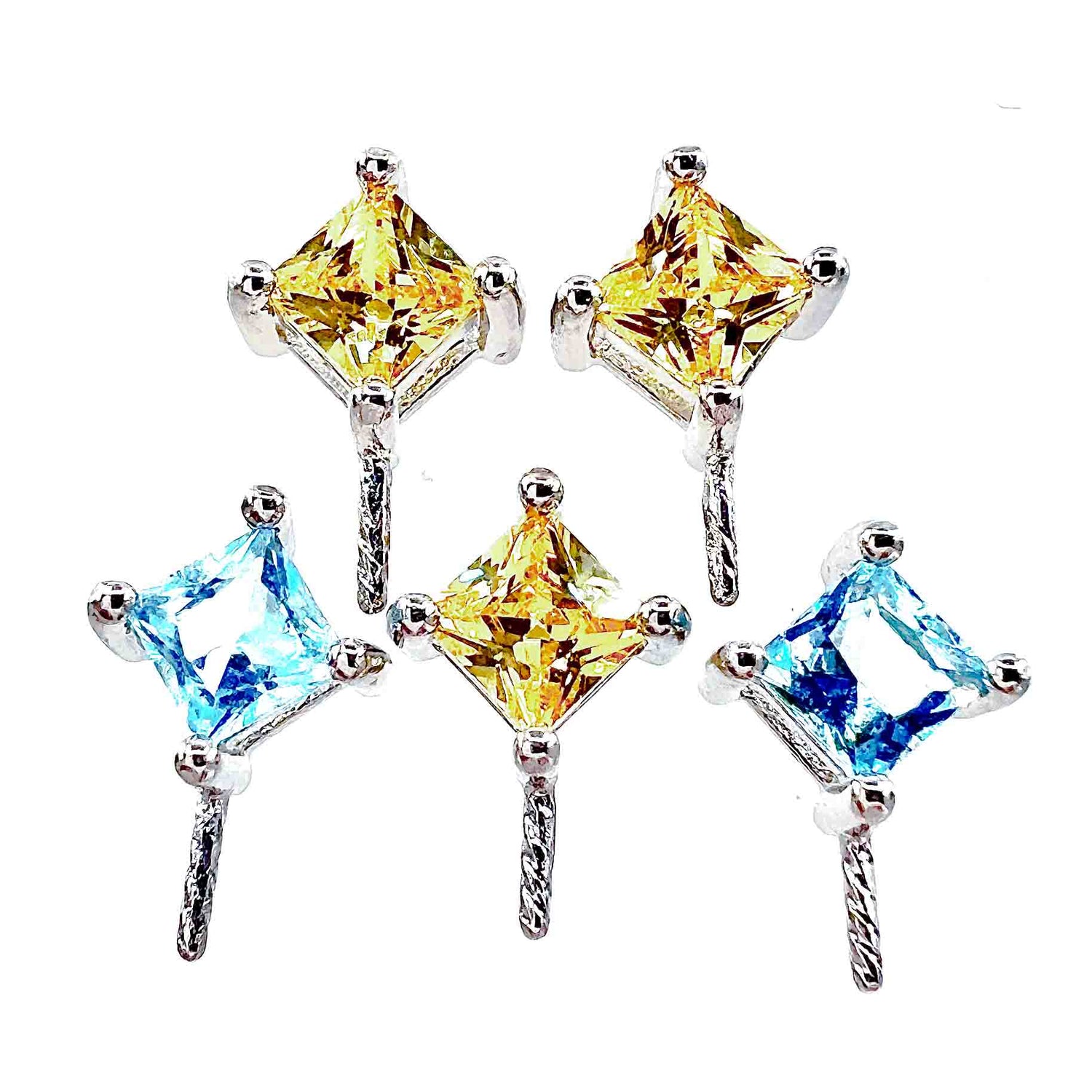 DIY Mount Pendant - 925 Sterling Silver Yellow and Blue Rhinestones (5 Pack)