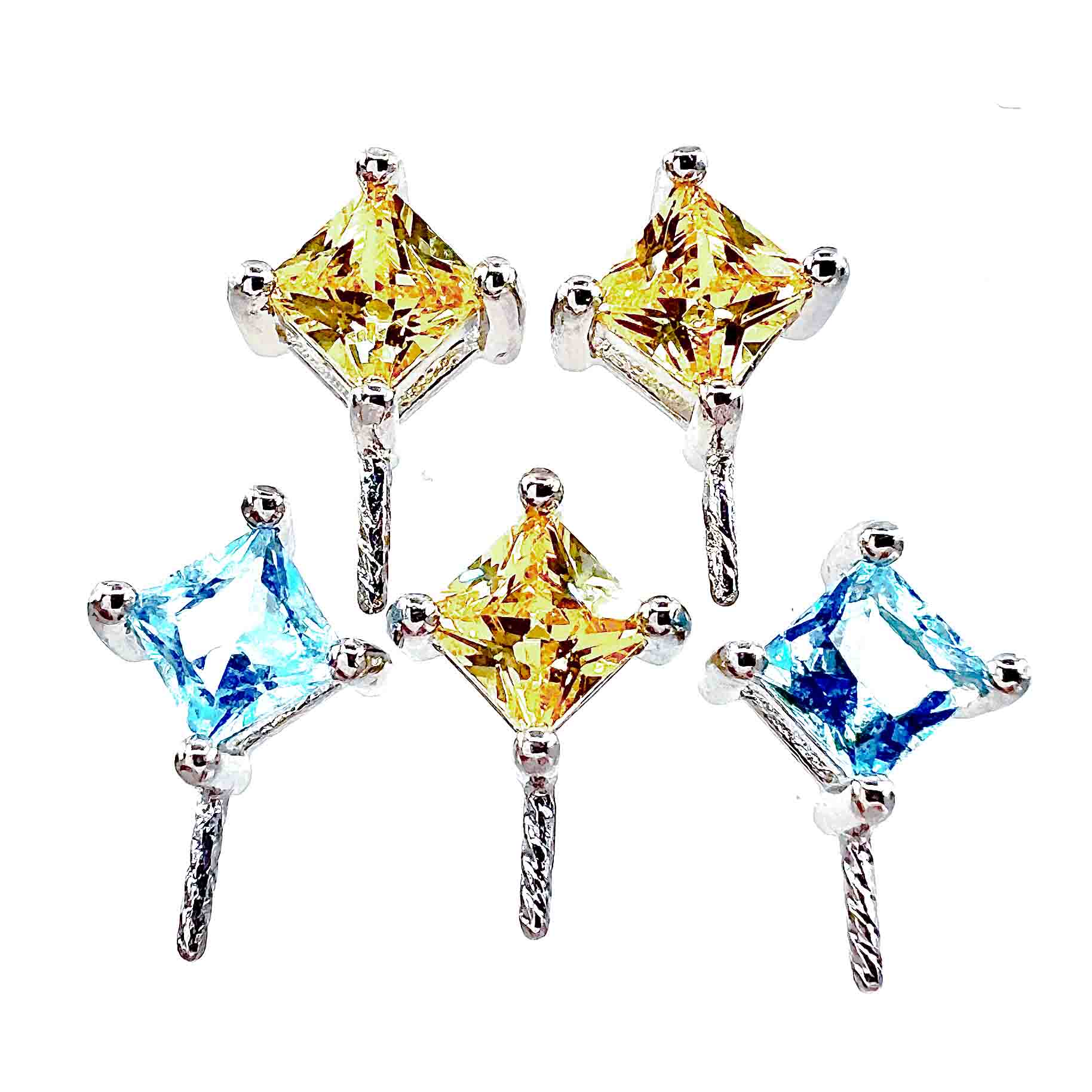 DIY Mount Pendant - 925 Sterling Silver Yellow and Blue Rhinestones (5 Pack)