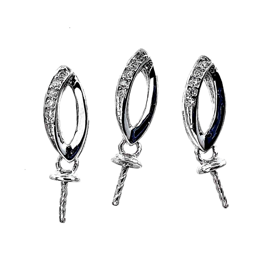 DIY Mount Pendant - 925 Sterling Silver Oval Half Rhinestone Halo Dangle (3 Pack)