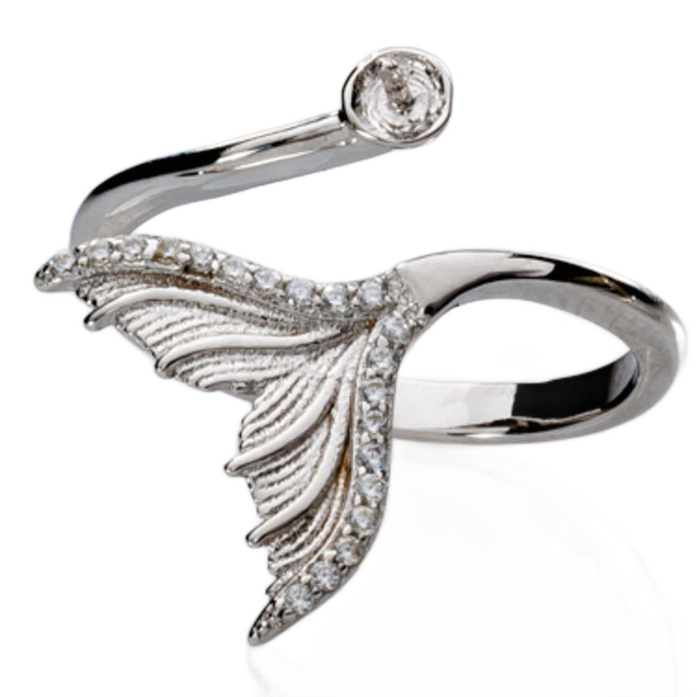 Anillo Ajustable de Montura .925 Plata Esterlina Cola de Sirena Strass