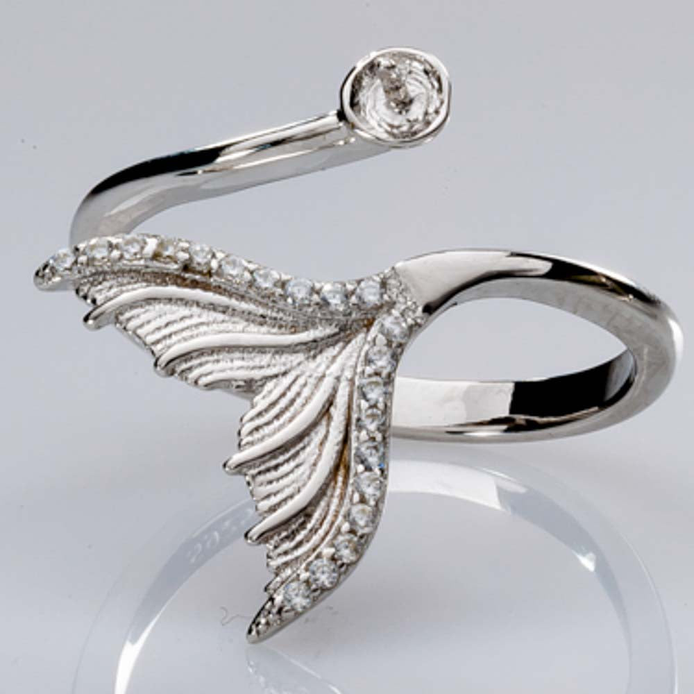 DIY Mount Adjustable Ring - 925 Sterling Silver Mermaid Tail Rhinestone