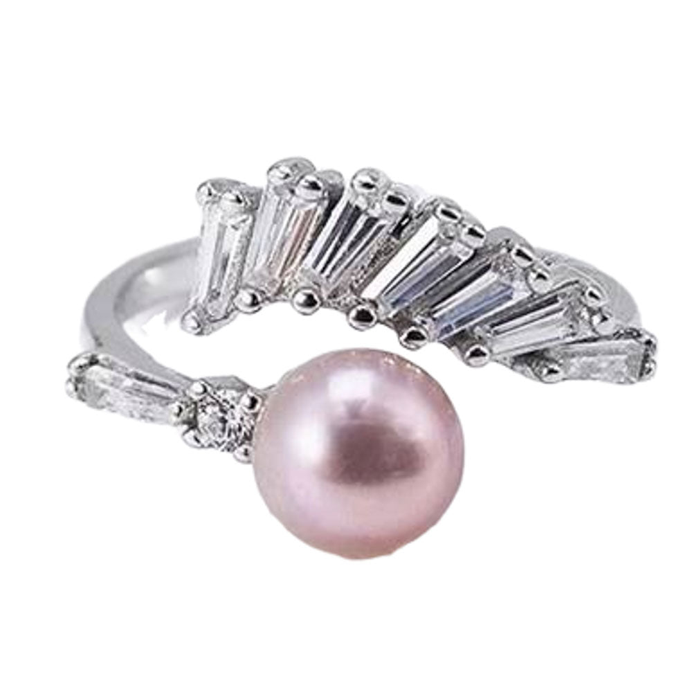 DIY Mount Adjustable Ring - 925 Sterling Silver Pearl on Fire Large Zircon Crystals