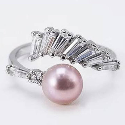 DIY Mount Adjustable Ring - 925 Sterling Silver Pearl on Fire Large Zircon Crystals